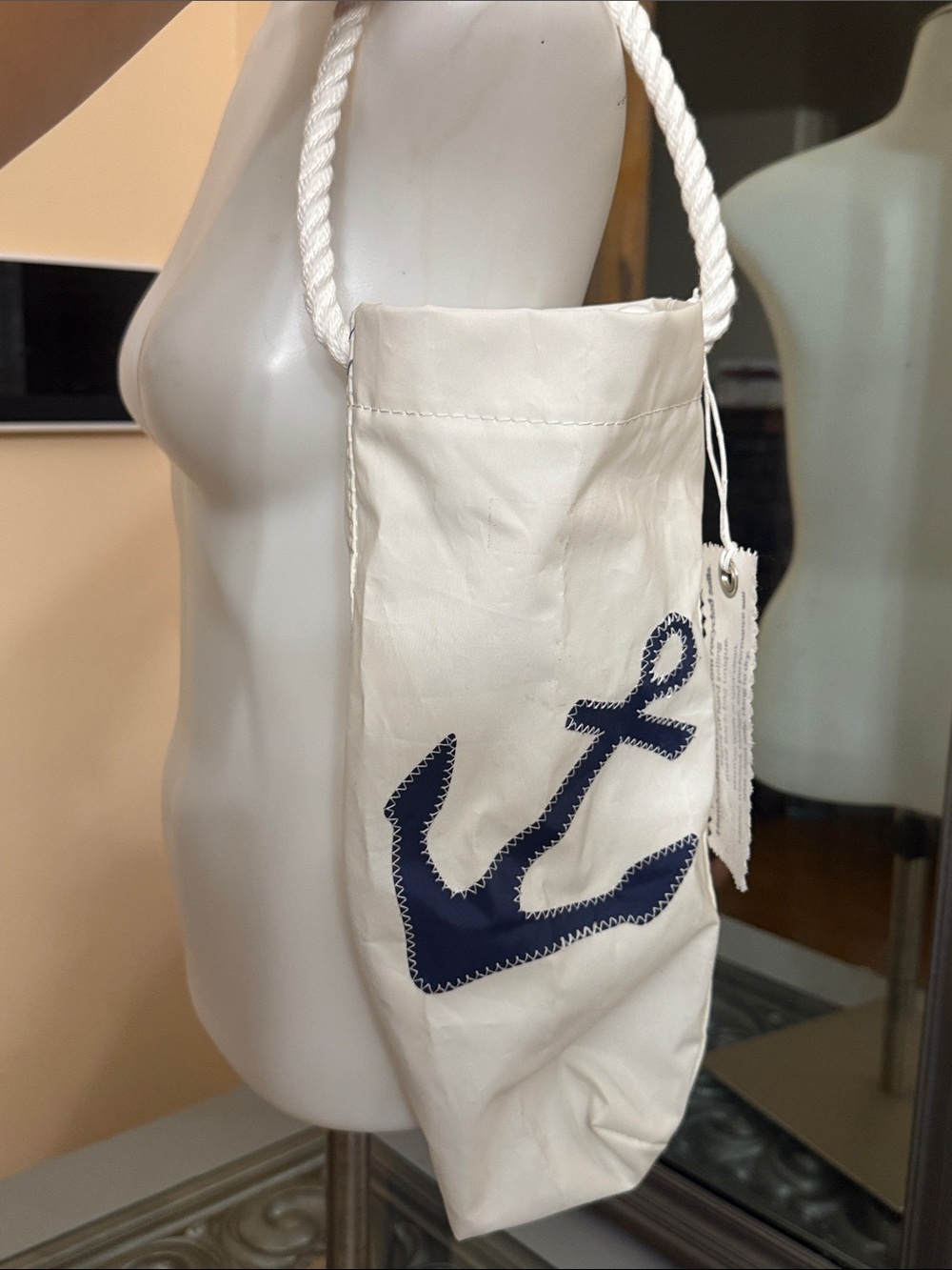 Sea Bags Maine Anchor White Recycled Sail Wine Bottle Tote